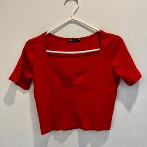 Zara Red Ribbed Crop Top